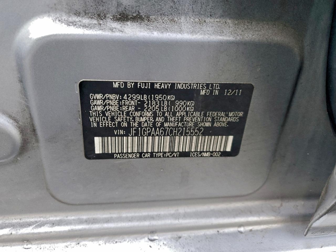 2012 SUBARU IMPREZA photo 12