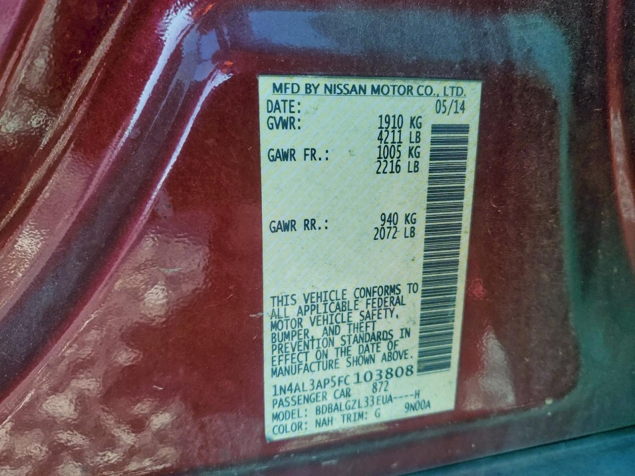 2015 NISSAN ALTIMA 2.5 S photo 12