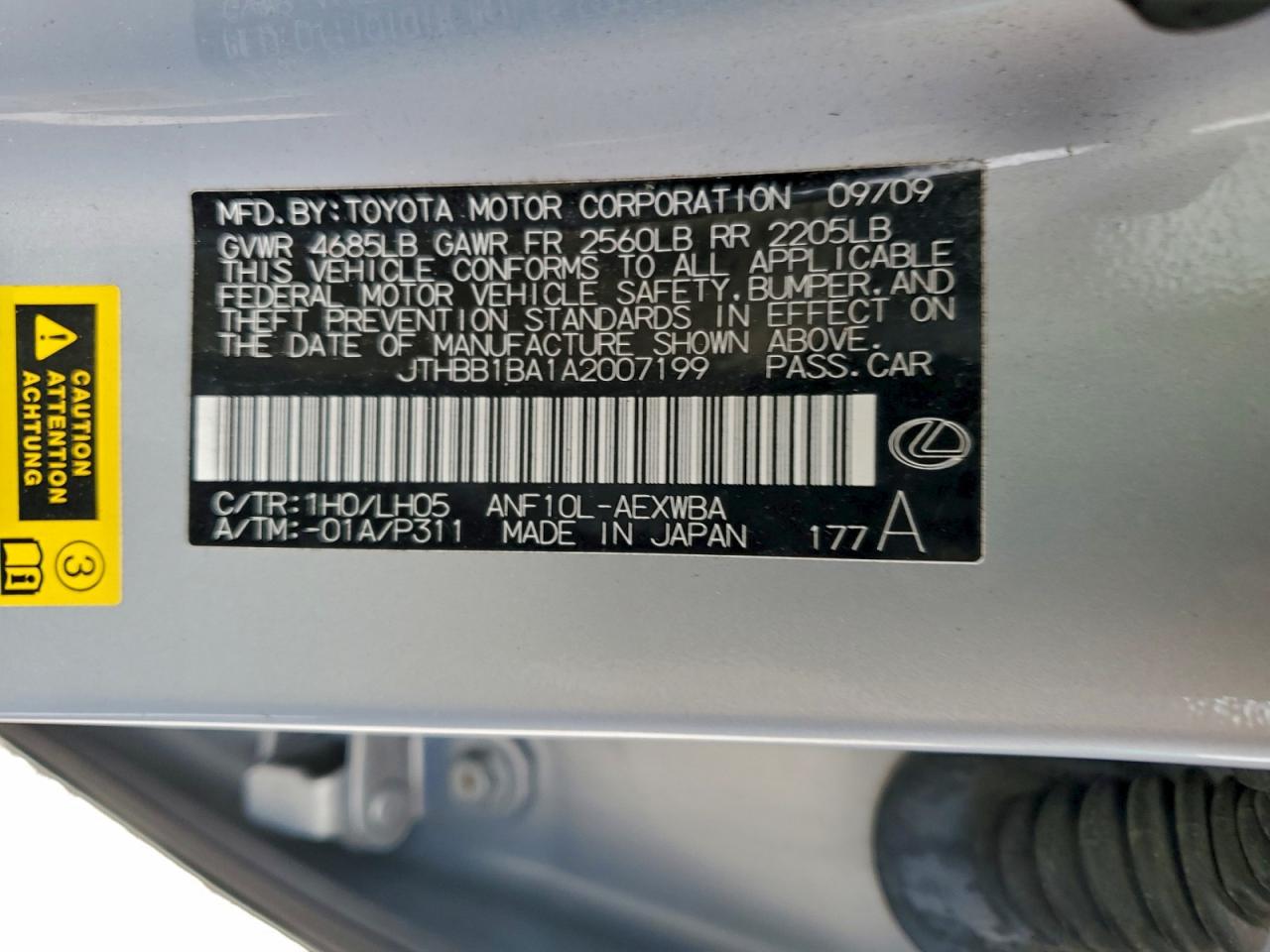 2010 LEXUS HS 250H photo 12