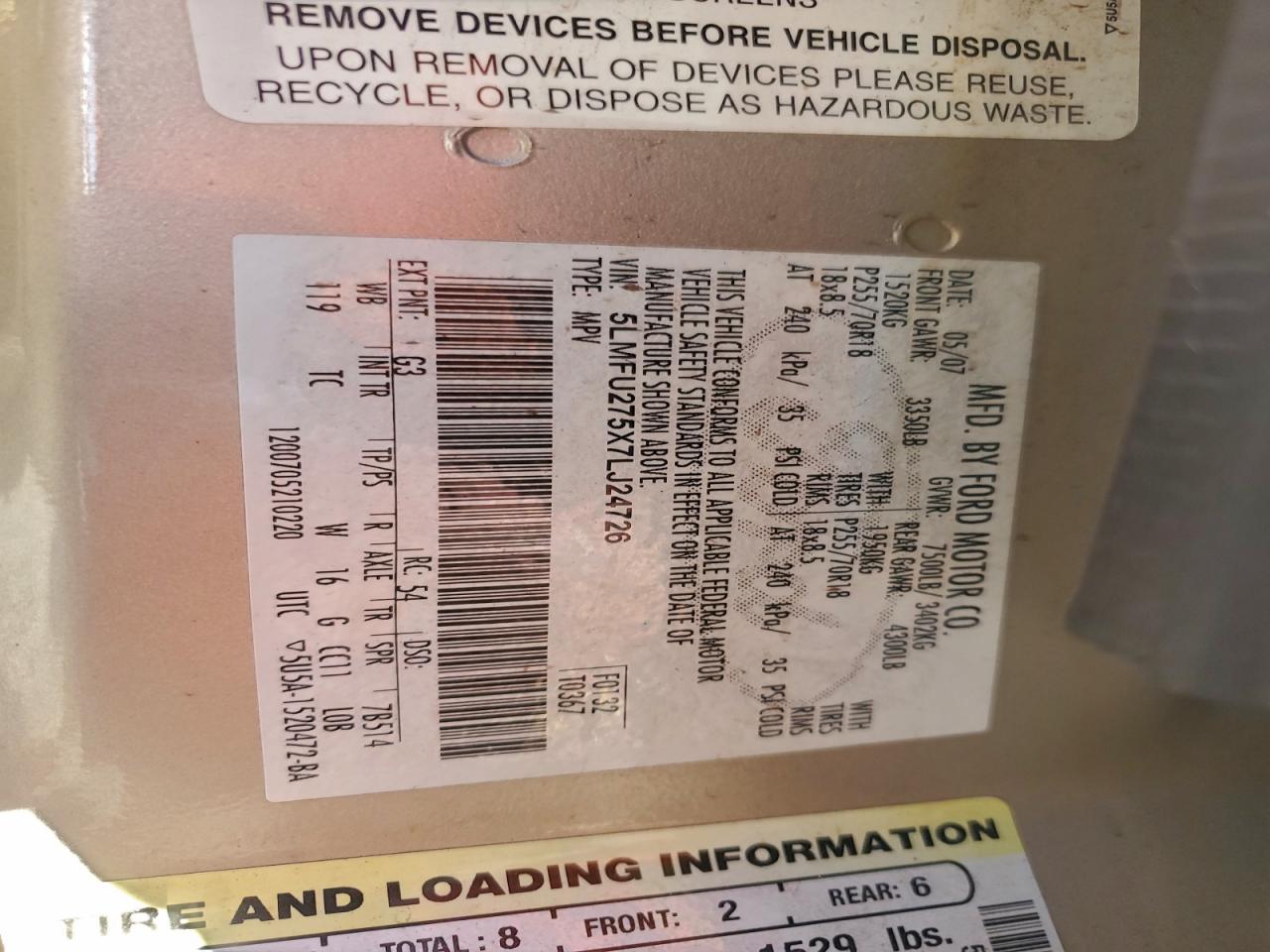 2007 LINCOLN NAVIGATOR photo 14
