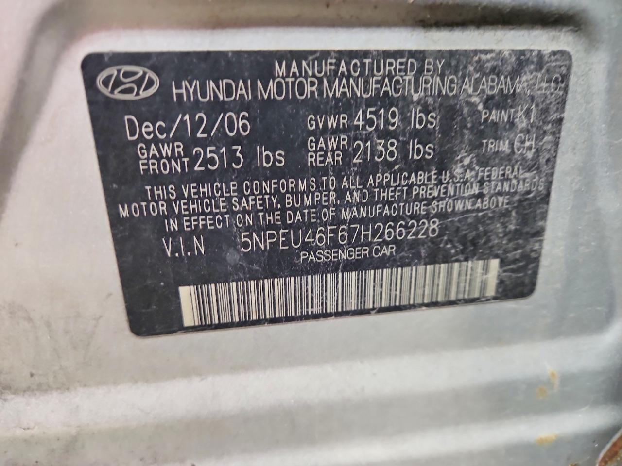 2007 HYUNDAI SONATA SE photo 12