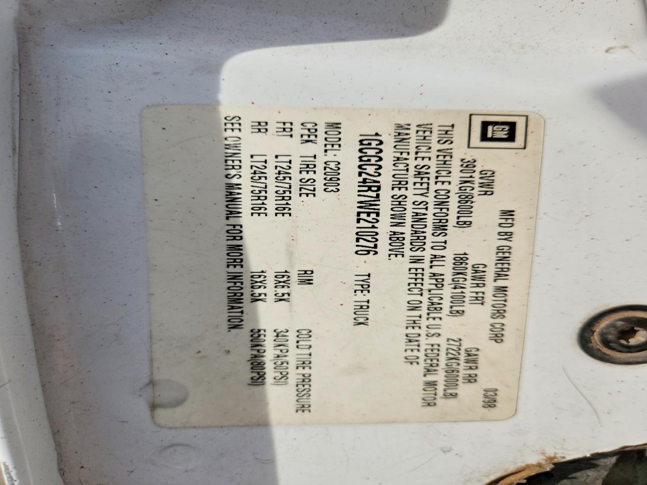 1998 CHEVROLET GMT-400 C2500 photo 12