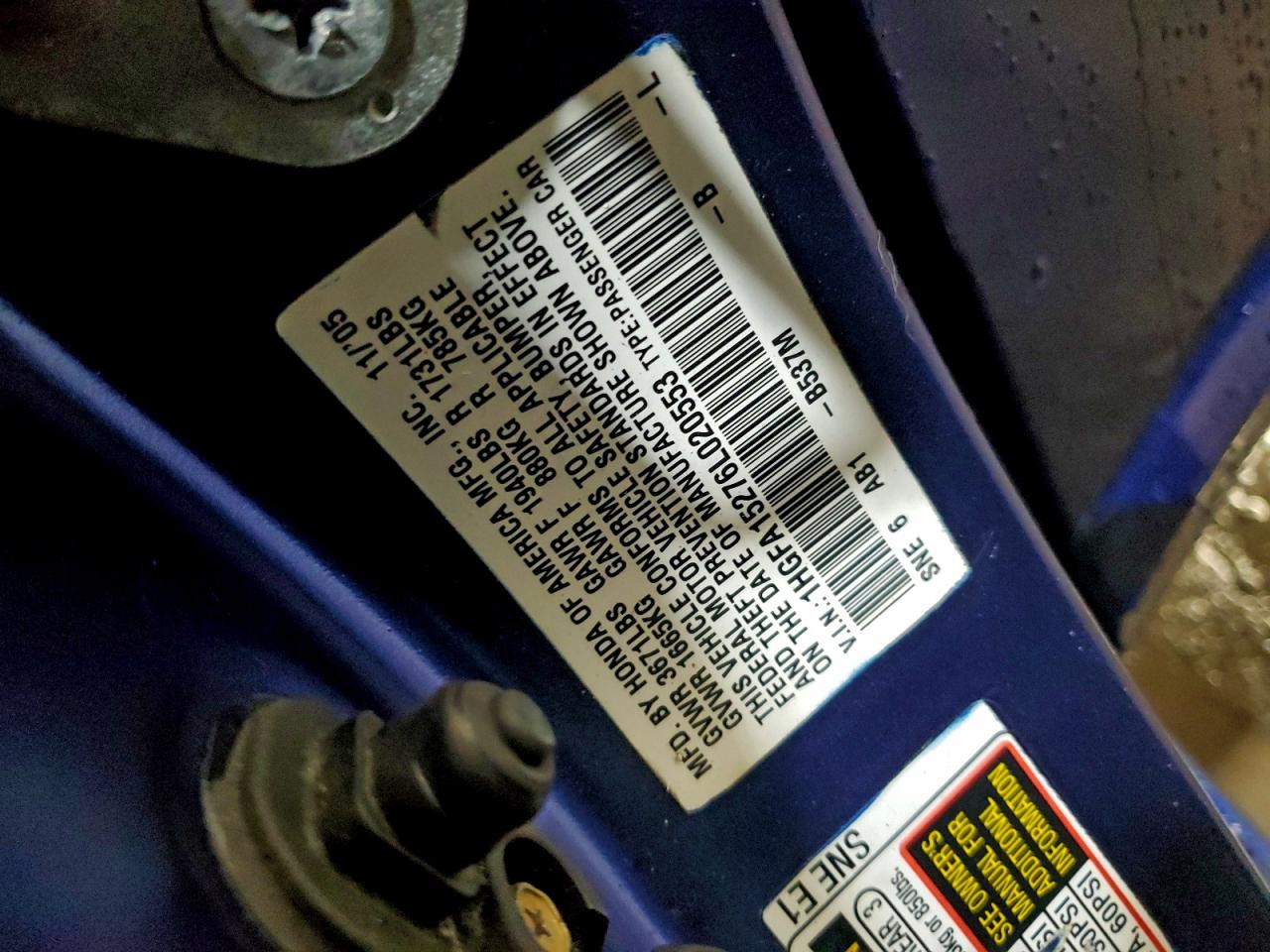 2006 HONDA CIVIC DX photo 12