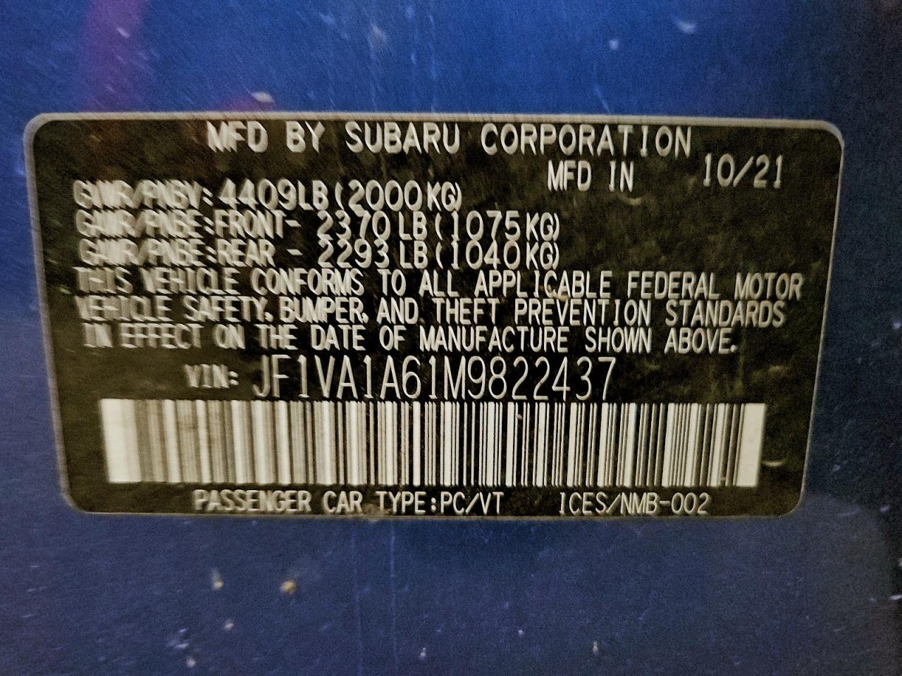 2021 SUBARU WRX photo 12