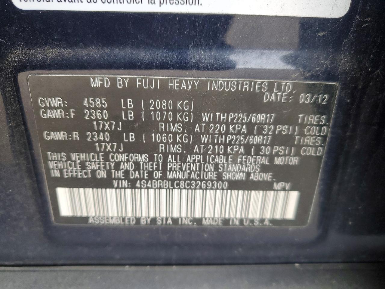 2012 SUBARU OUTBACK 2.5I LIMITED photo 13