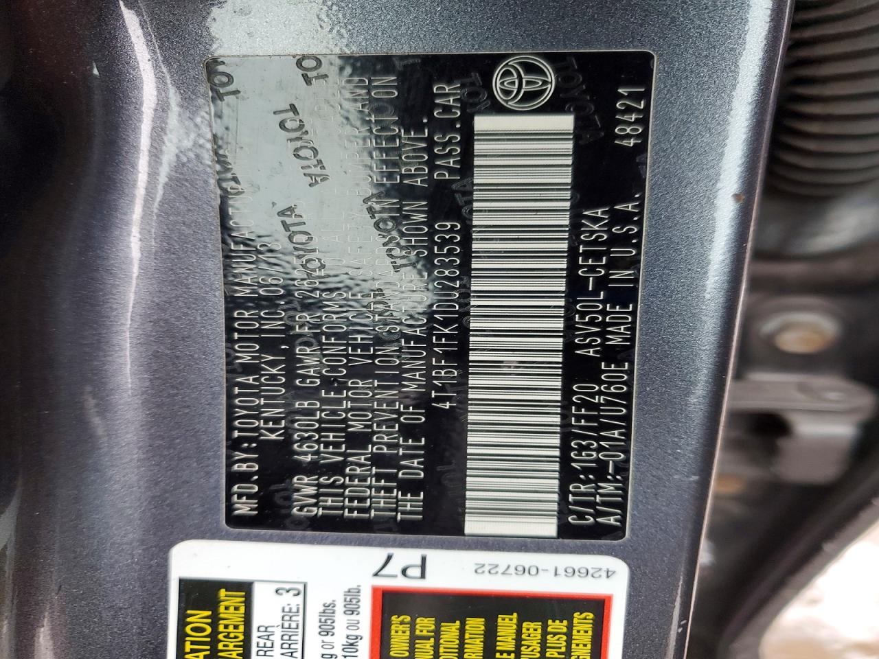 2013 TOYOTA CAMRY L photo 12