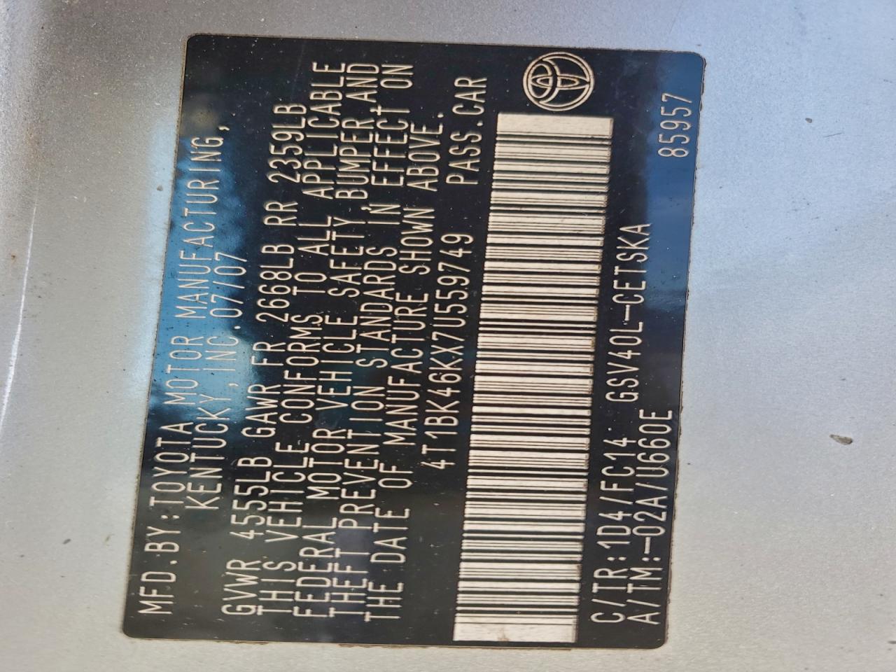 2007 TOYOTA CAMRY LE photo 49