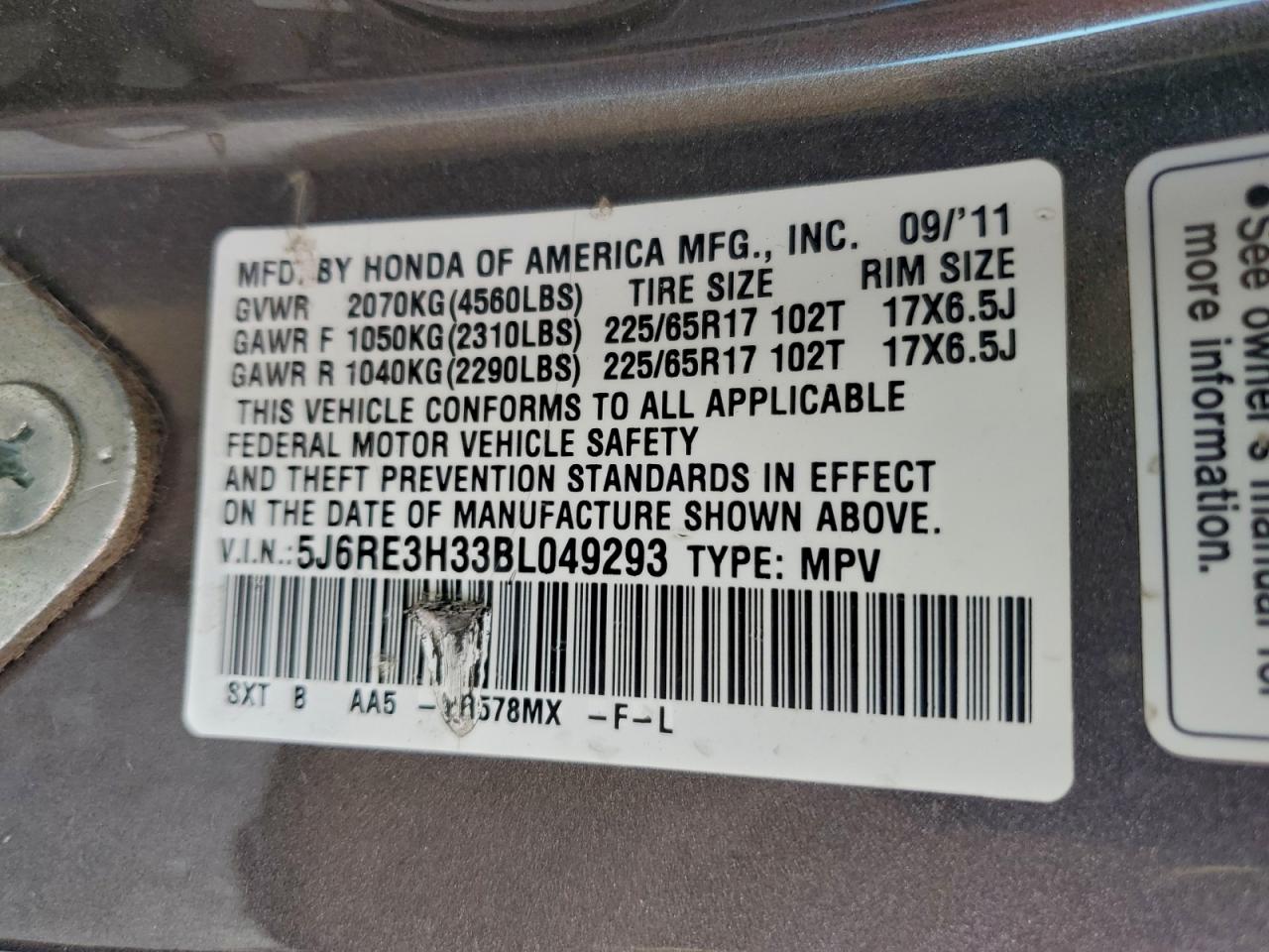 2011 HONDA CR-V LX photo 25