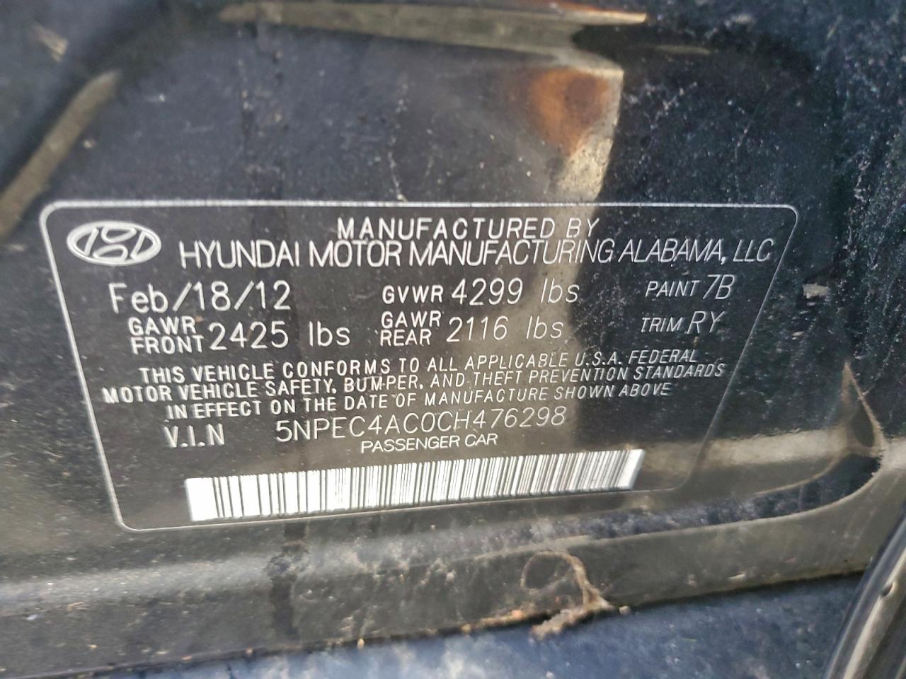 2012 HYUNDAI SONATA SE photo 12