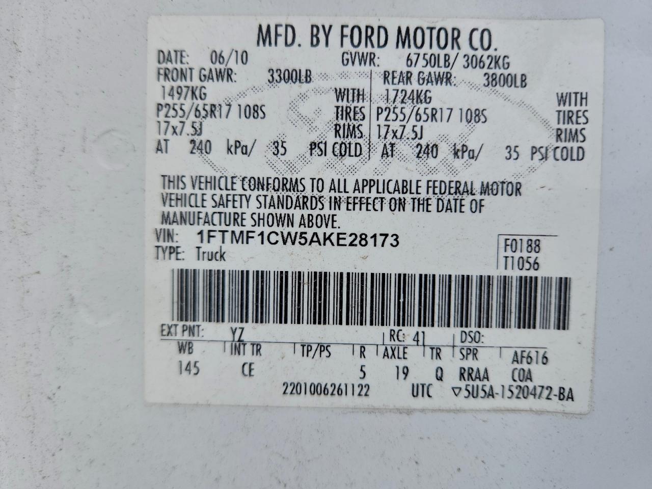 2010 FORD F150 photo 12