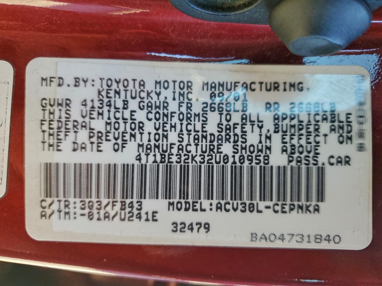 2002 TOYOTA CAMRY LE photo 12