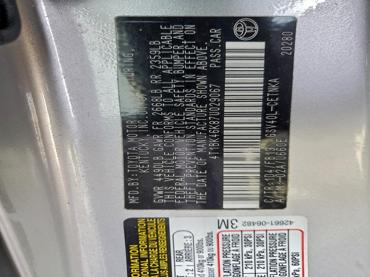 2007 TOYOTA CAMRY LE photo 12