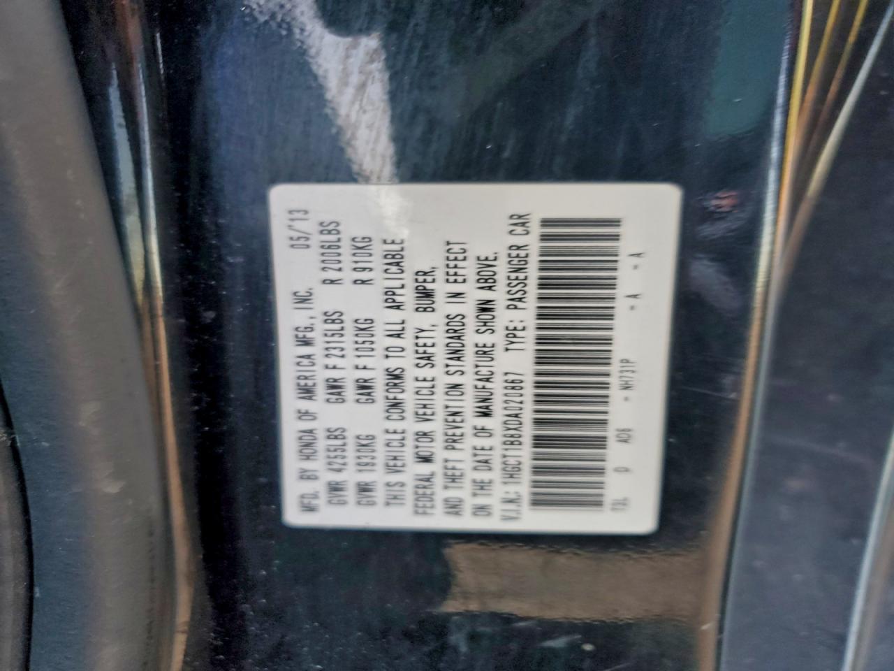 2013 HONDA ACCORD EXL photo 12
