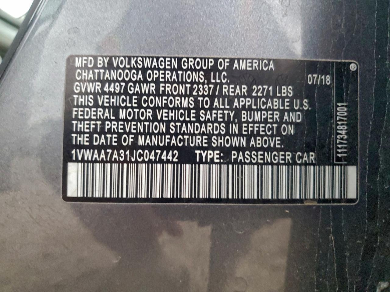 2018 VOLKSWAGEN PASSAT S photo 23