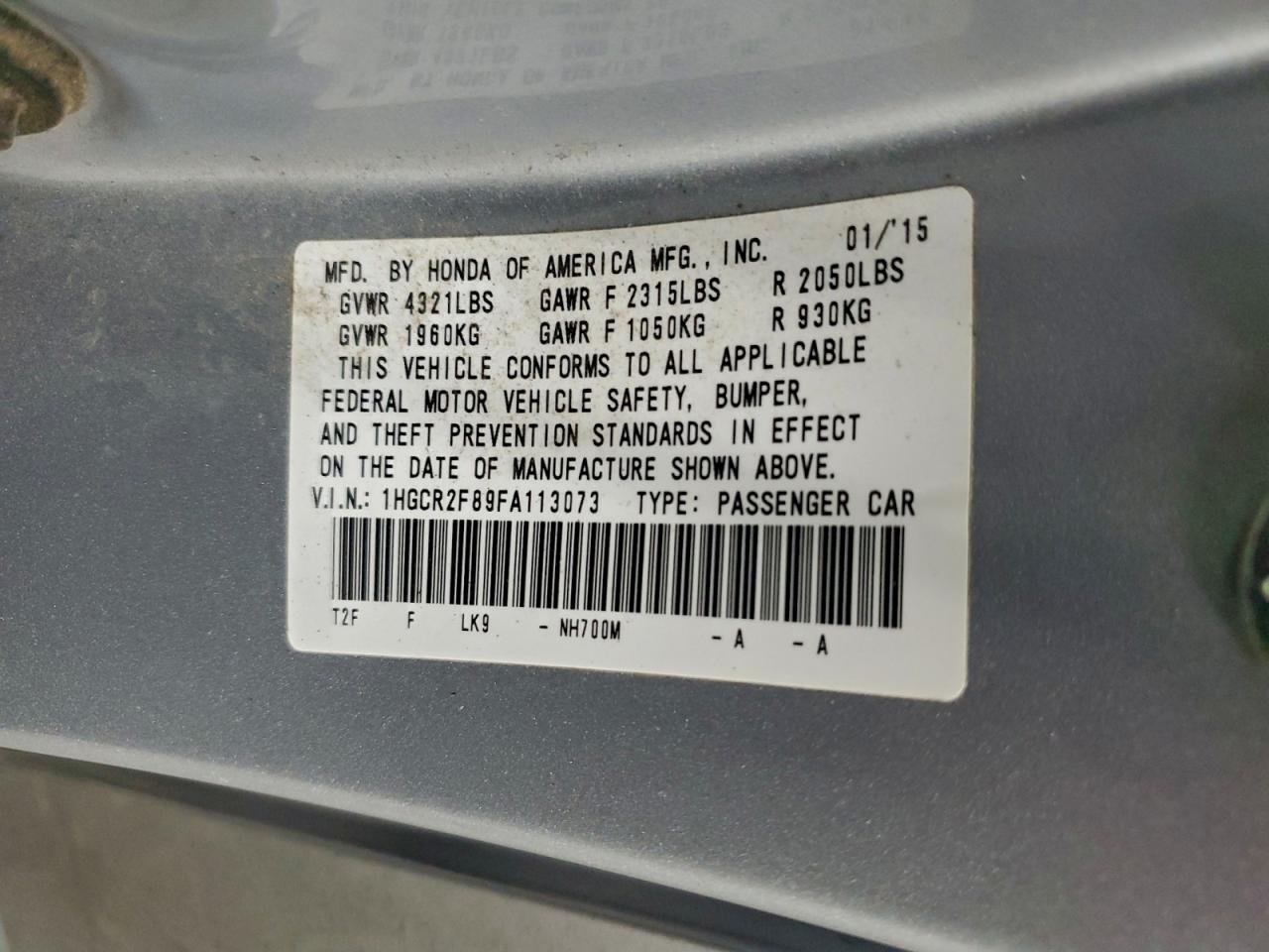 2015 HONDA ACCORD EXL photo 12
