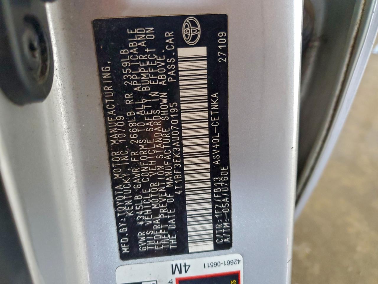 2010 TOYOTA CAMRY BASE photo 13