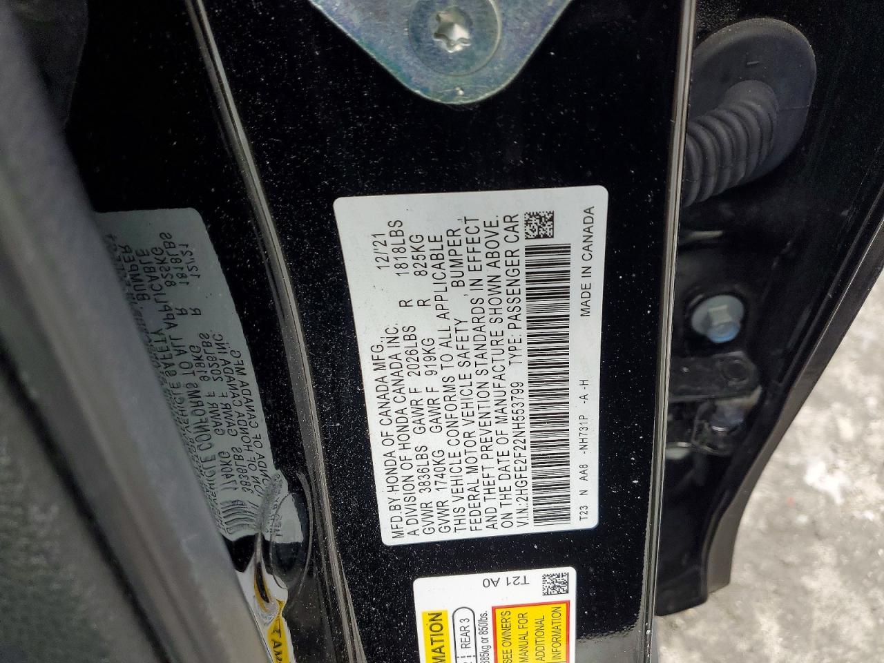 2022 HONDA CIVIC LX photo 12