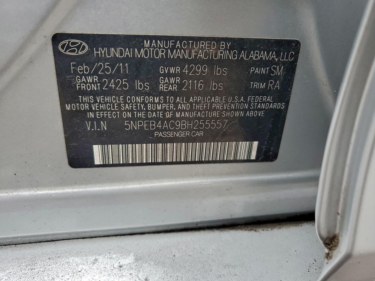 2011 HYUNDAI SONATA GLS photo 12