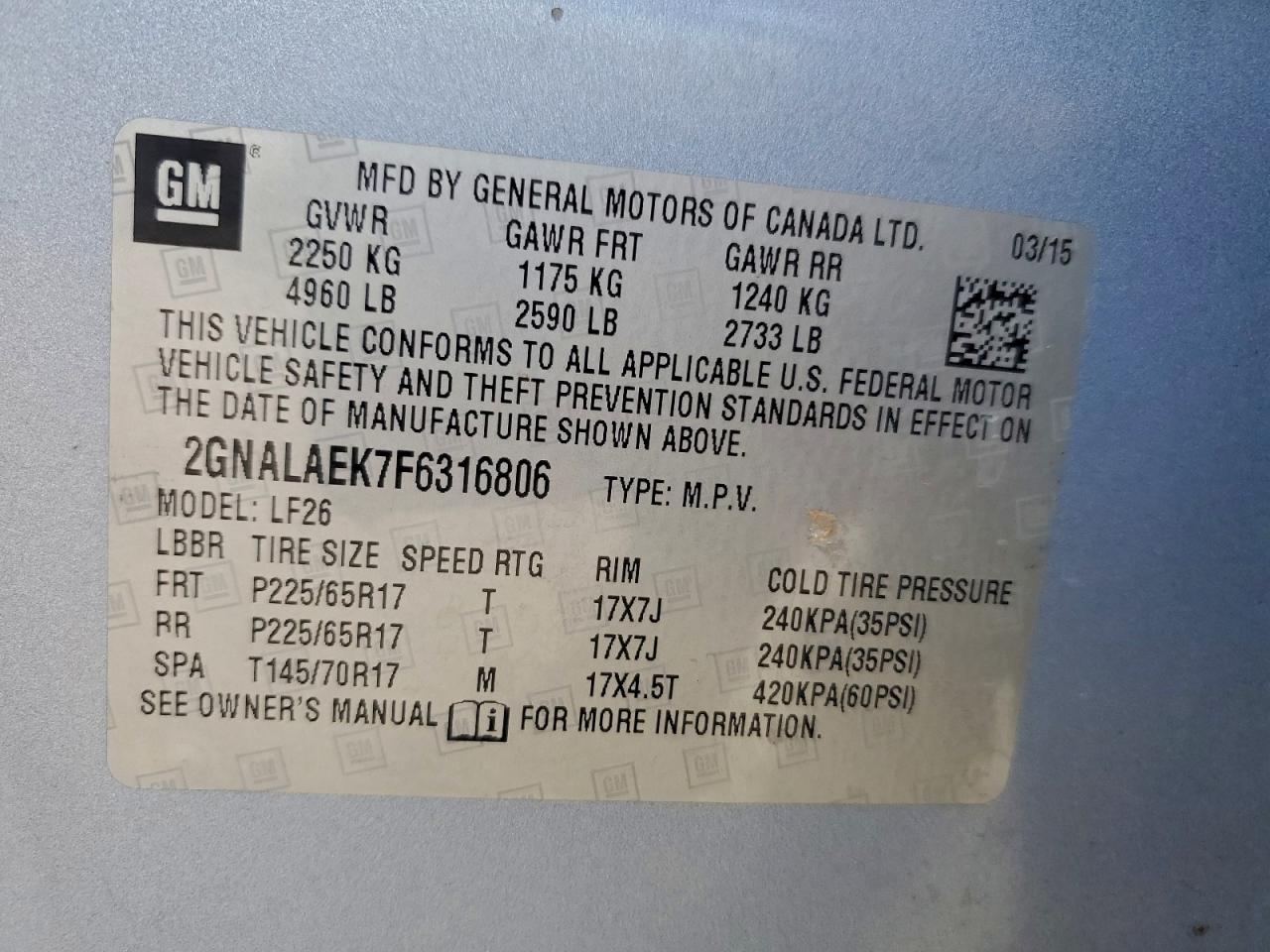 2015 CHEVROLET EQUINOX LS photo 13