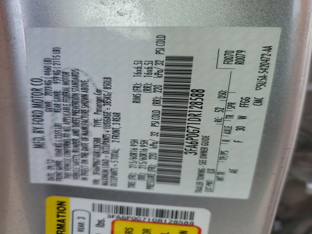 2013 FORD FUSION S photo 12
