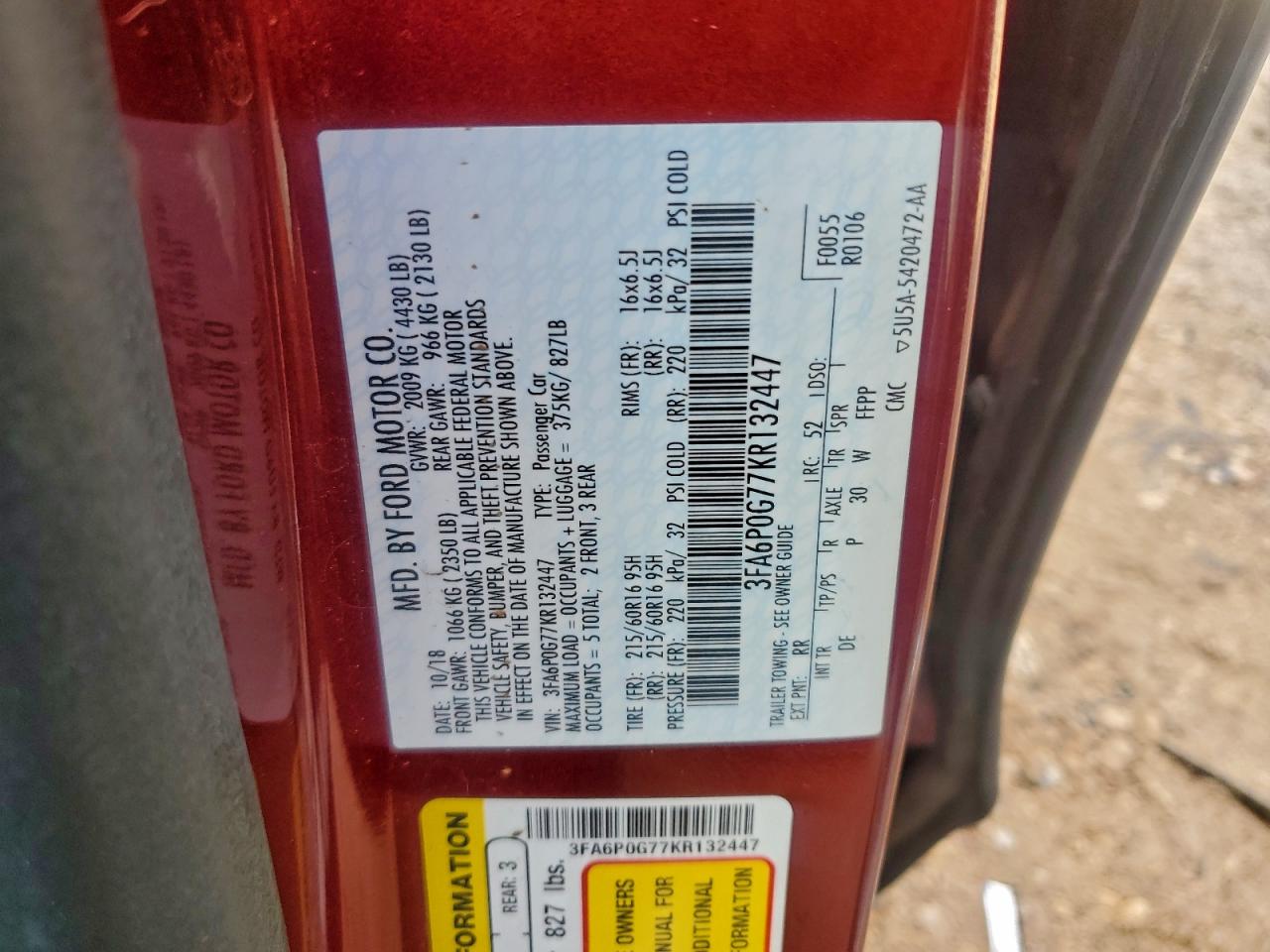 2019 FORD FUSION S photo 12