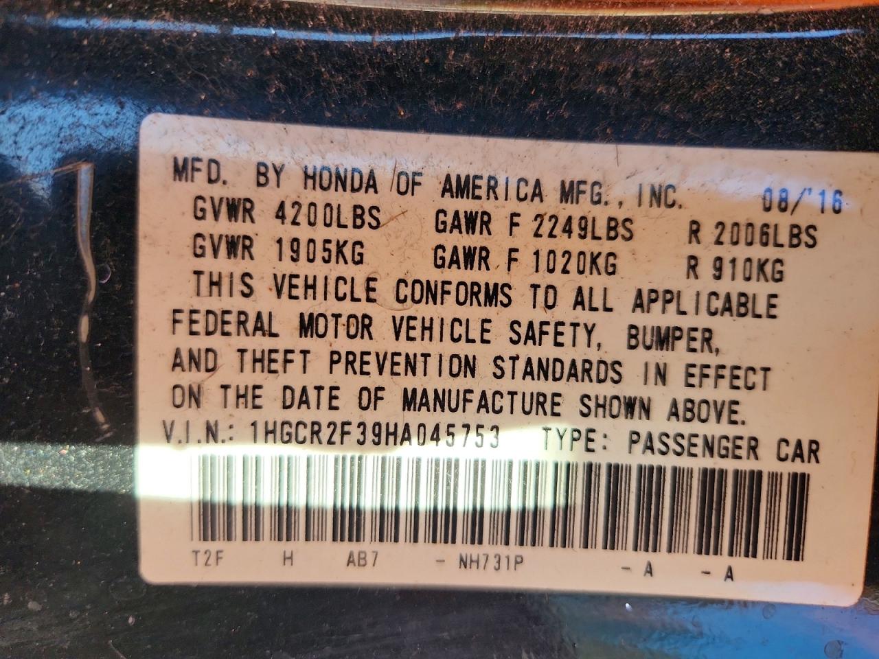 2017 HONDA ACCORD LX photo 23