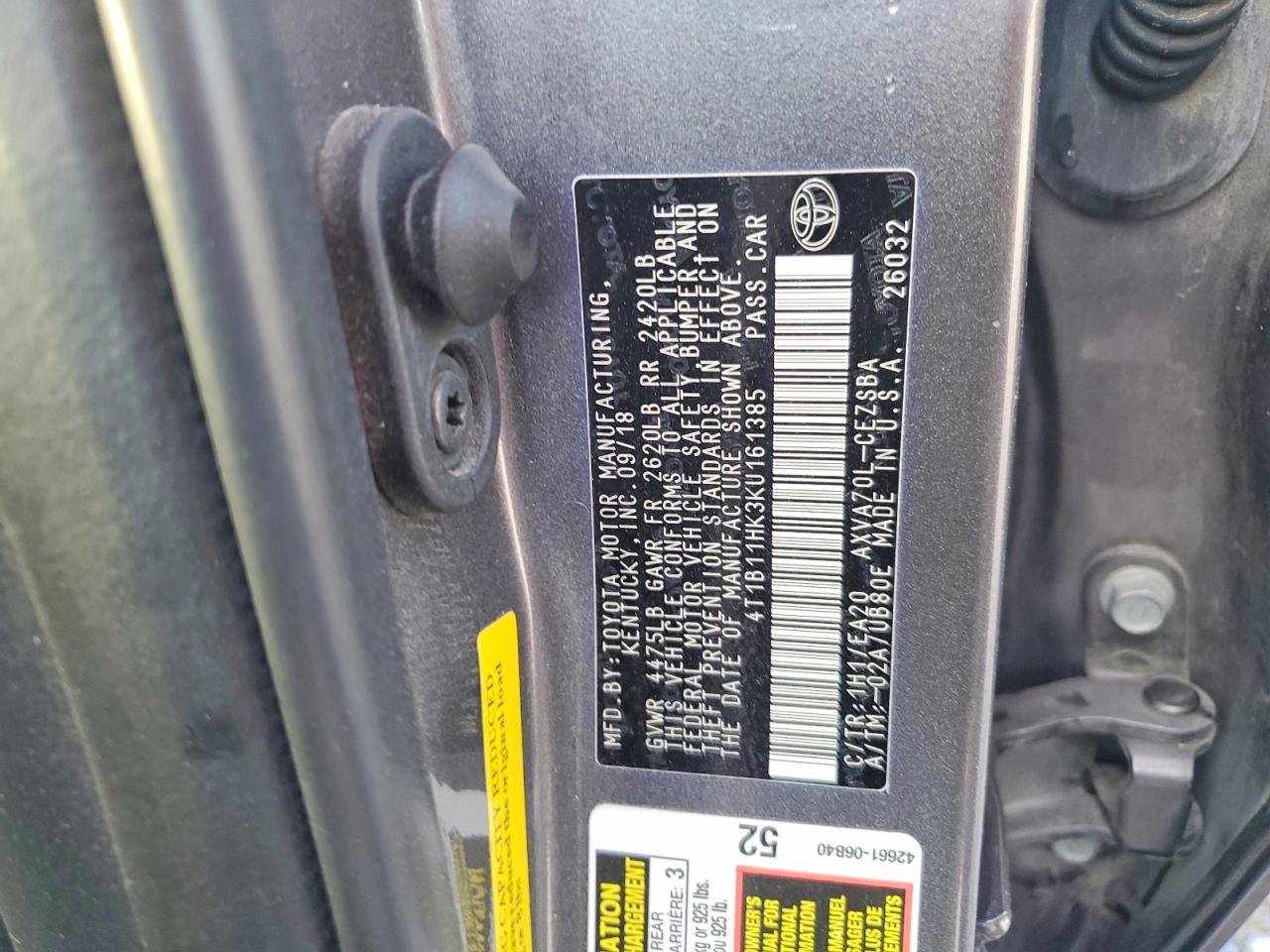 2019 TOYOTA CAMRY L photo 13