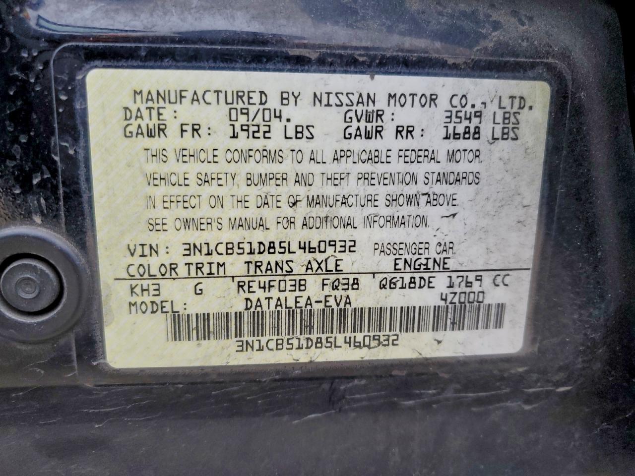 2005 NISSAN SENTRA 1.8 photo 12