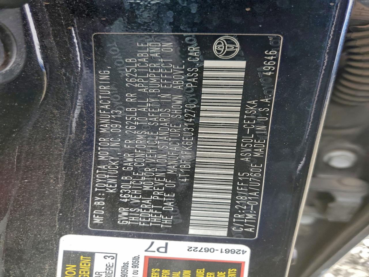 2014 TOYOTA CAMRY L photo 13