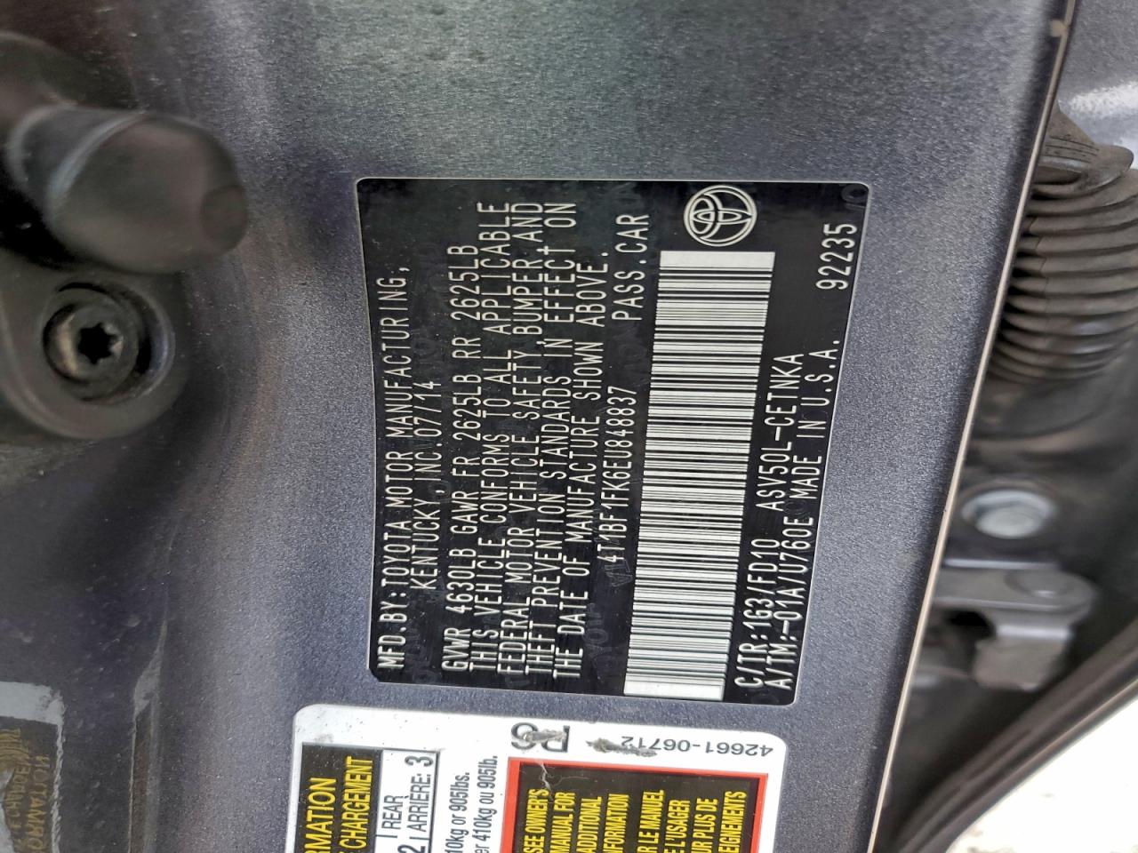2014 TOYOTA CAMRY L photo 12