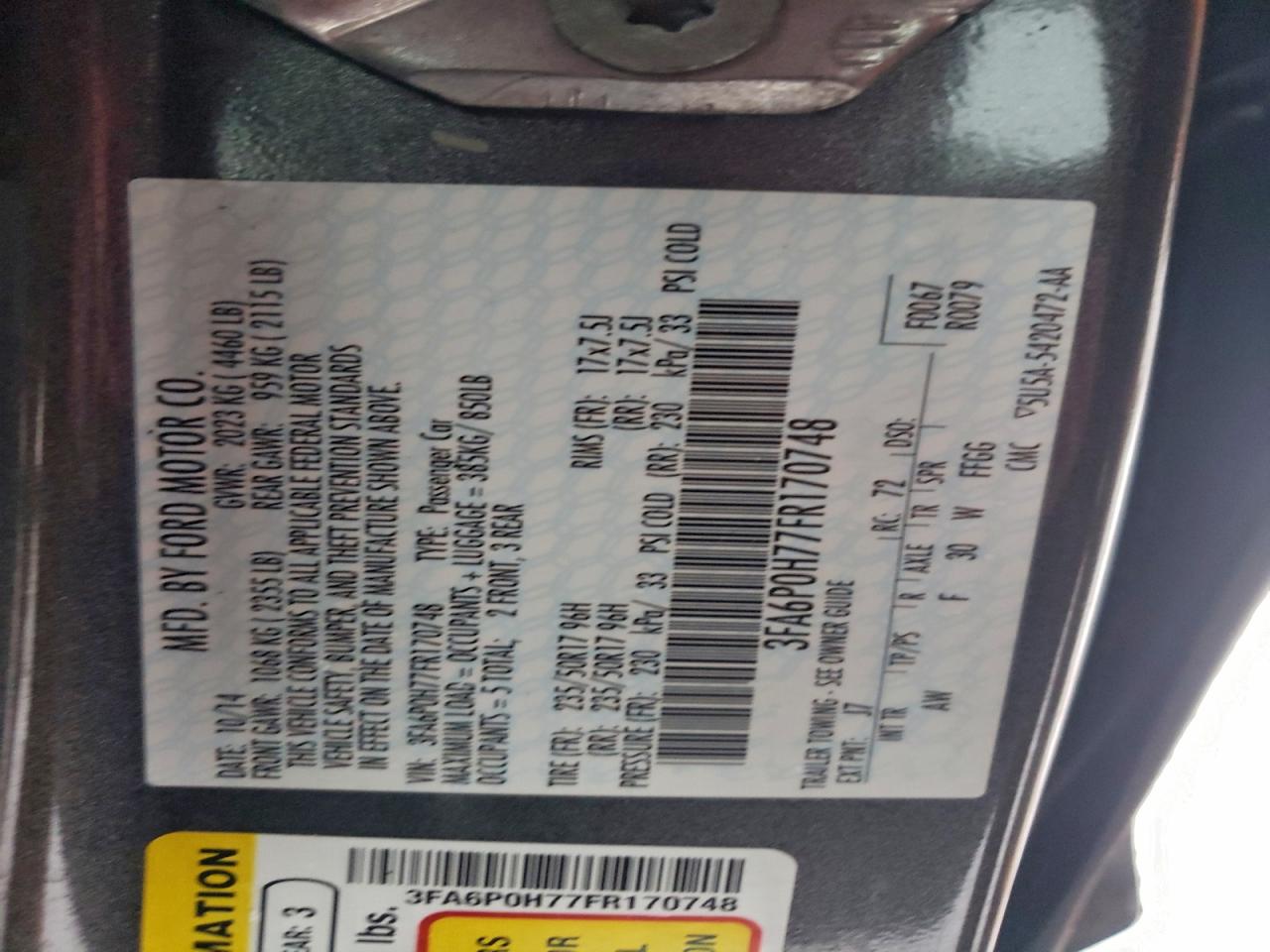 2015 FORD FUSION SE photo 23