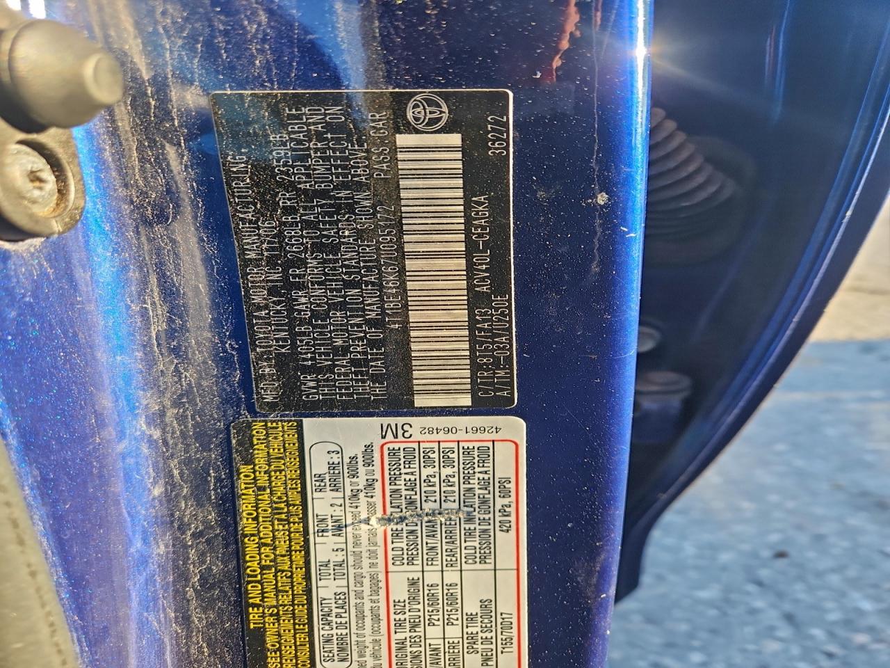 2007 TOYOTA CAMRY CE photo 12