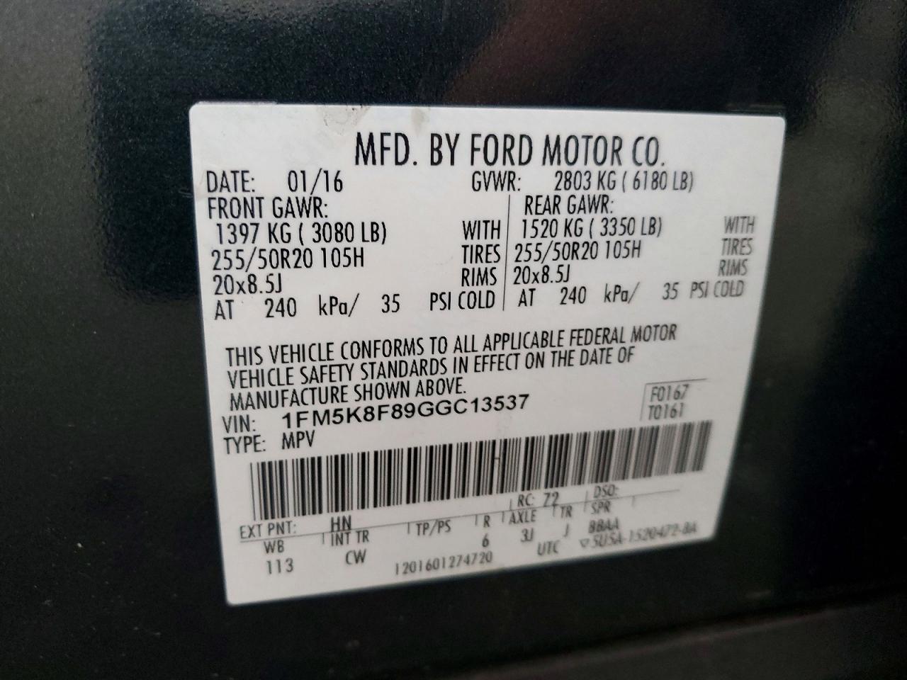 2016 FORD EXPLORER LIMITED photo 12