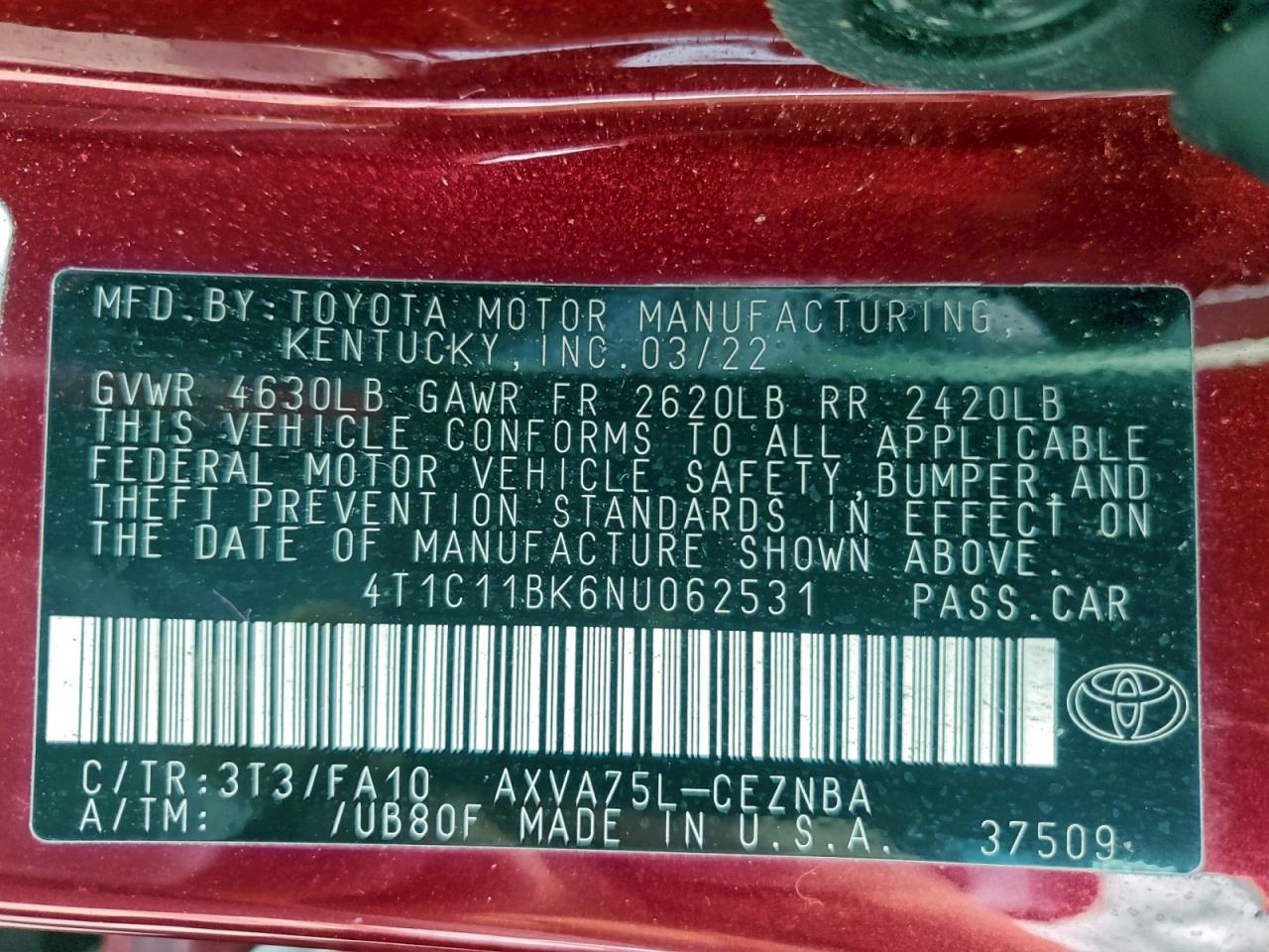 2022 TOYOTA CAMRY LE photo 13