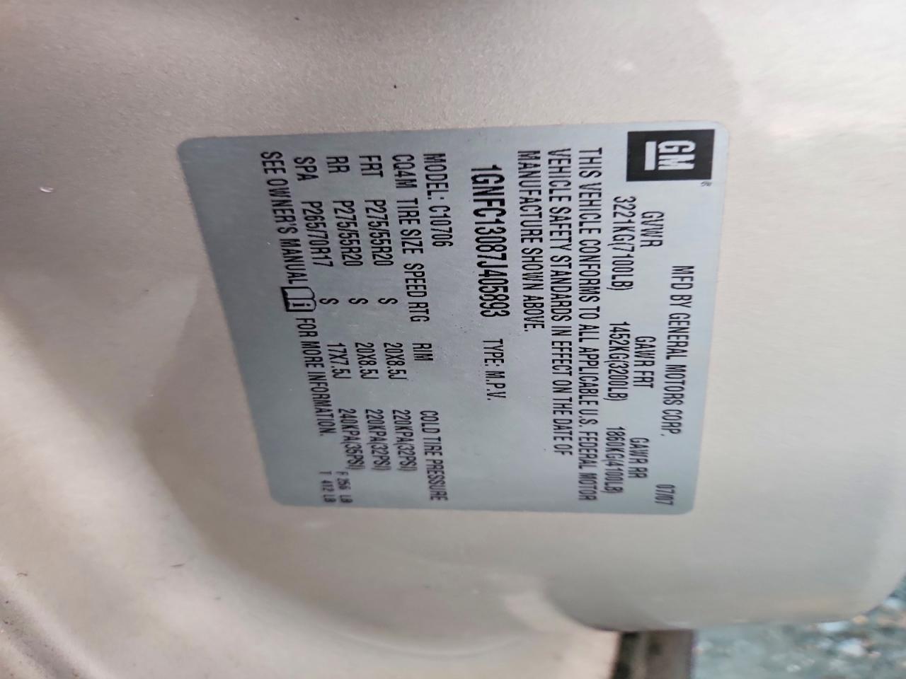 2007 CHEVROLET TAHOE C1500 photo 12