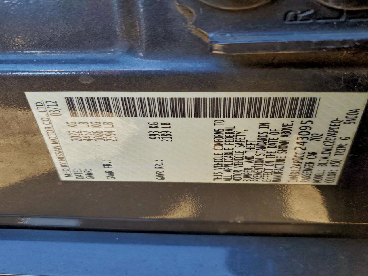 2012 NISSAN ALTIMA SR photo 12