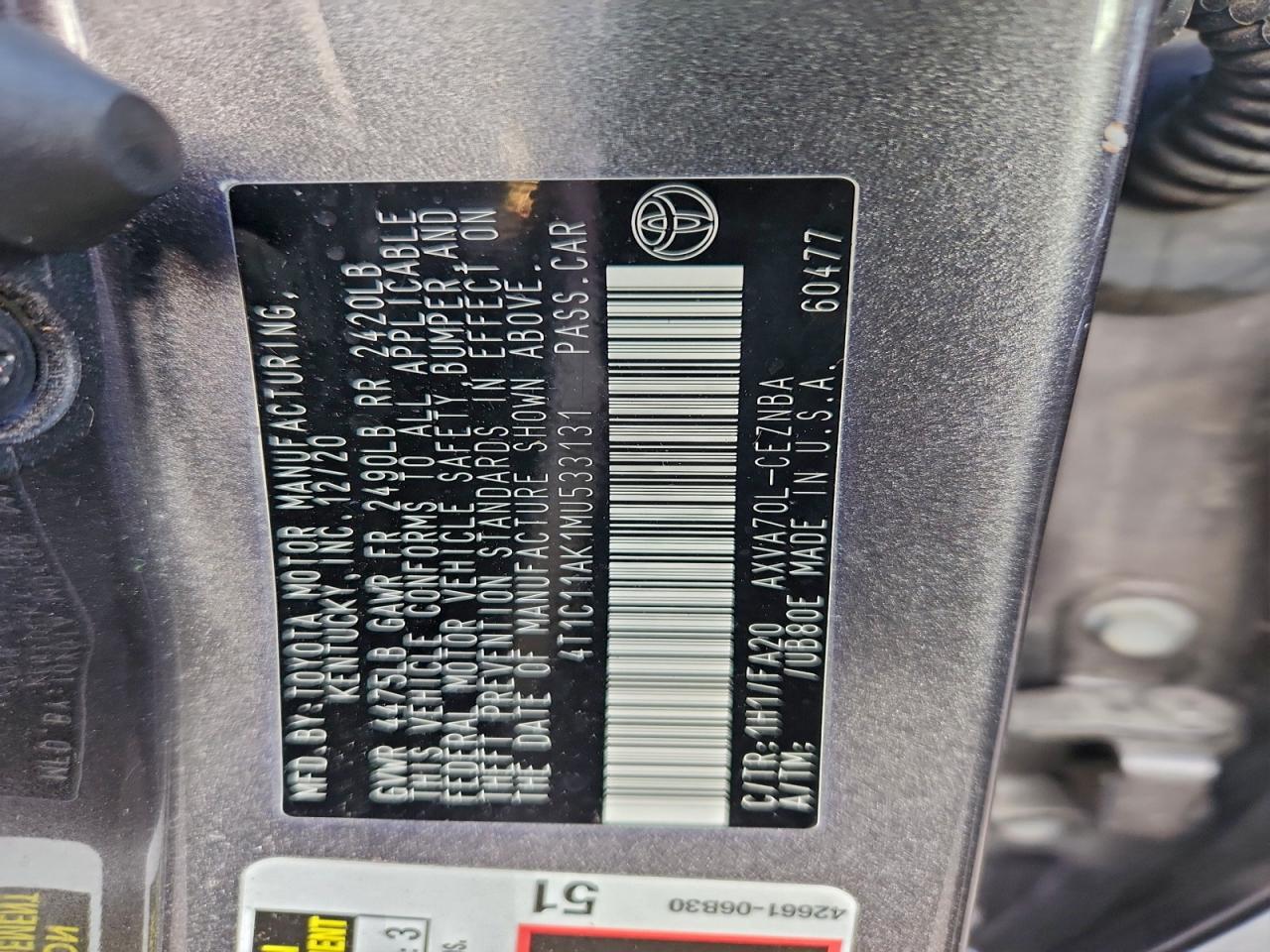2021 TOYOTA CAMRY LE photo 12