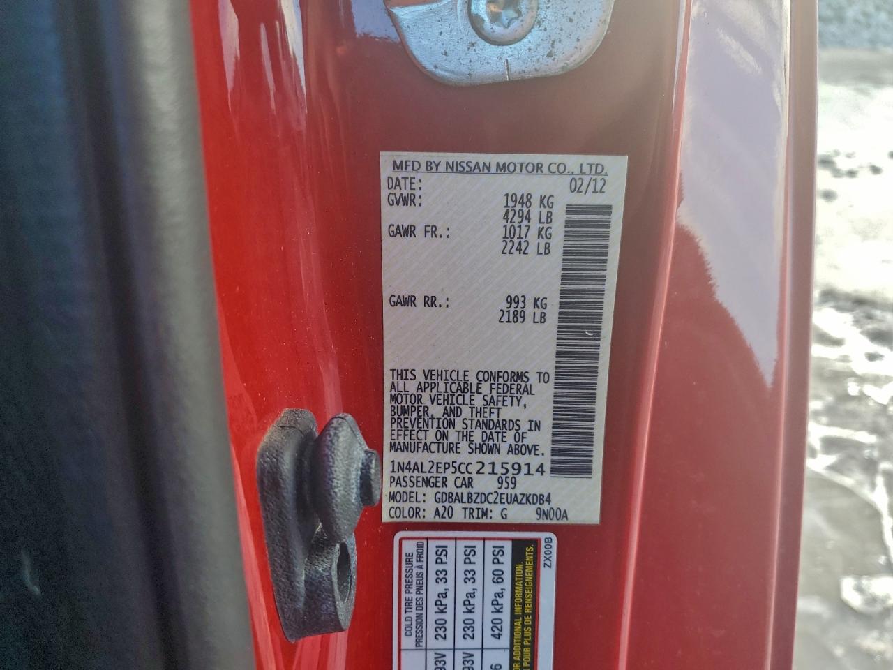 2012 NISSAN ALTIMA S photo 12