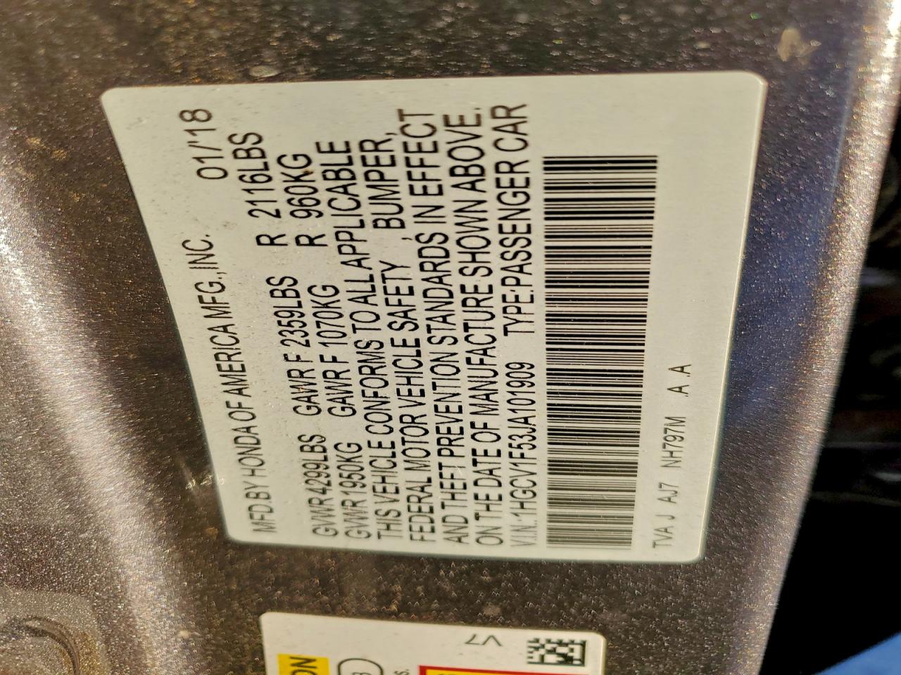2018 HONDA ACCORD EXL photo 23