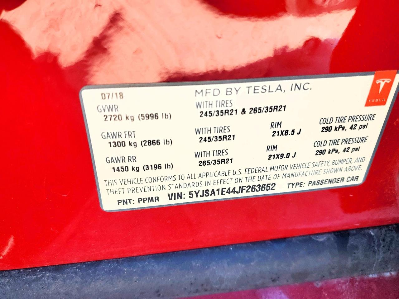 2018 TESLA MODEL S photo 12