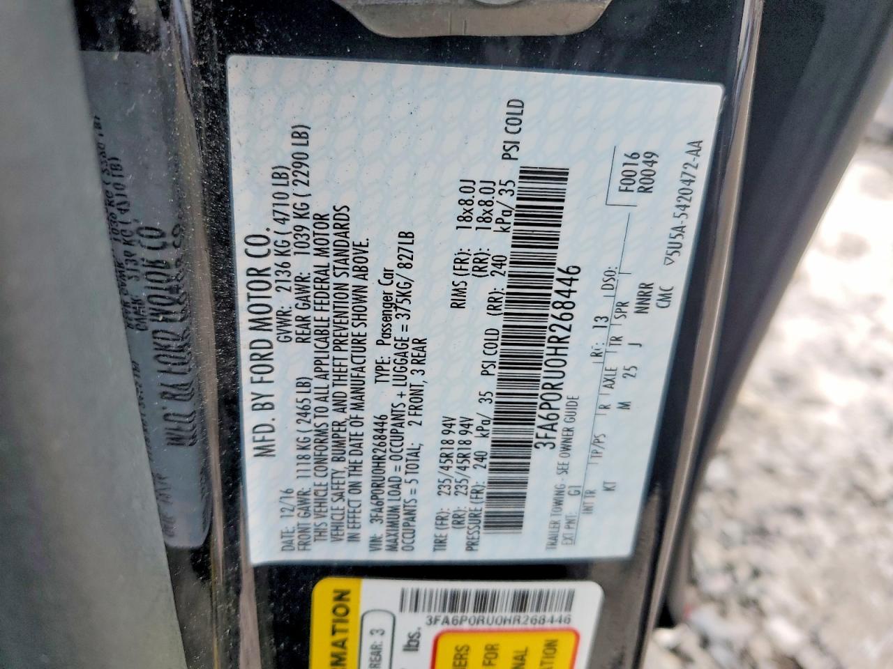 2017 FORD FUSION TITANIUM HEV photo 13