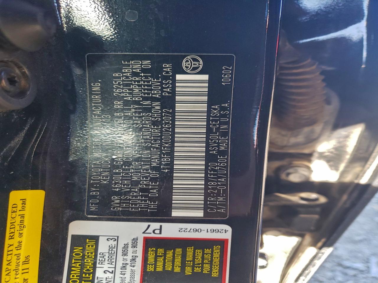2013 TOYOTA CAMRY L photo 23
