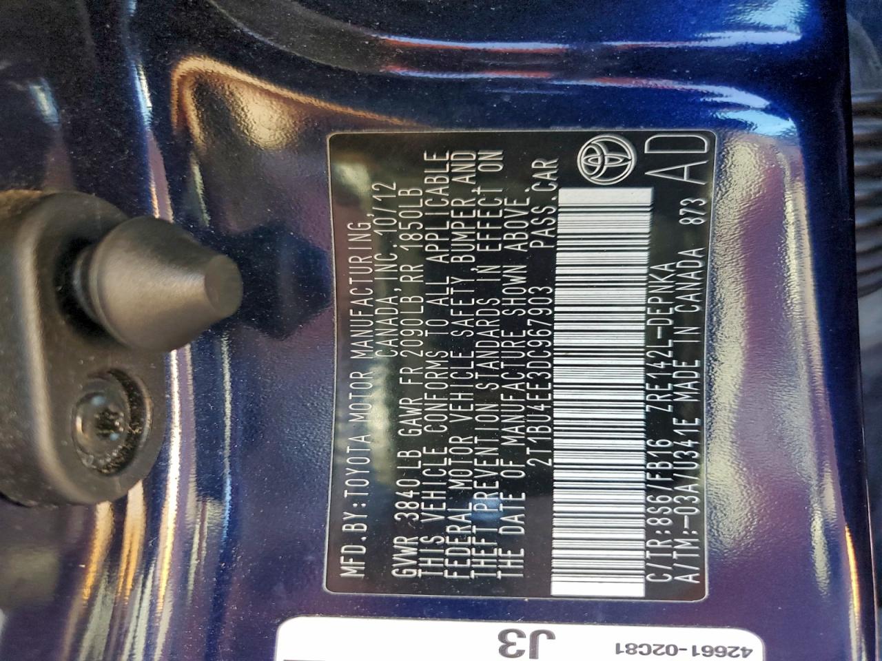2013 TOYOTA COROLLA BASE photo 12