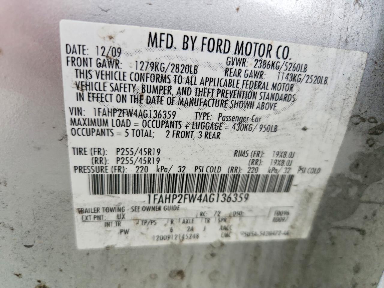 2010 FORD TAURUS LIMITED photo 13
