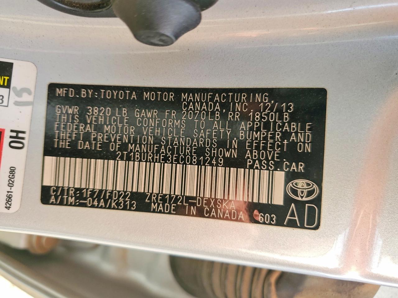 2014 TOYOTA COROLLA S PLUS photo 13