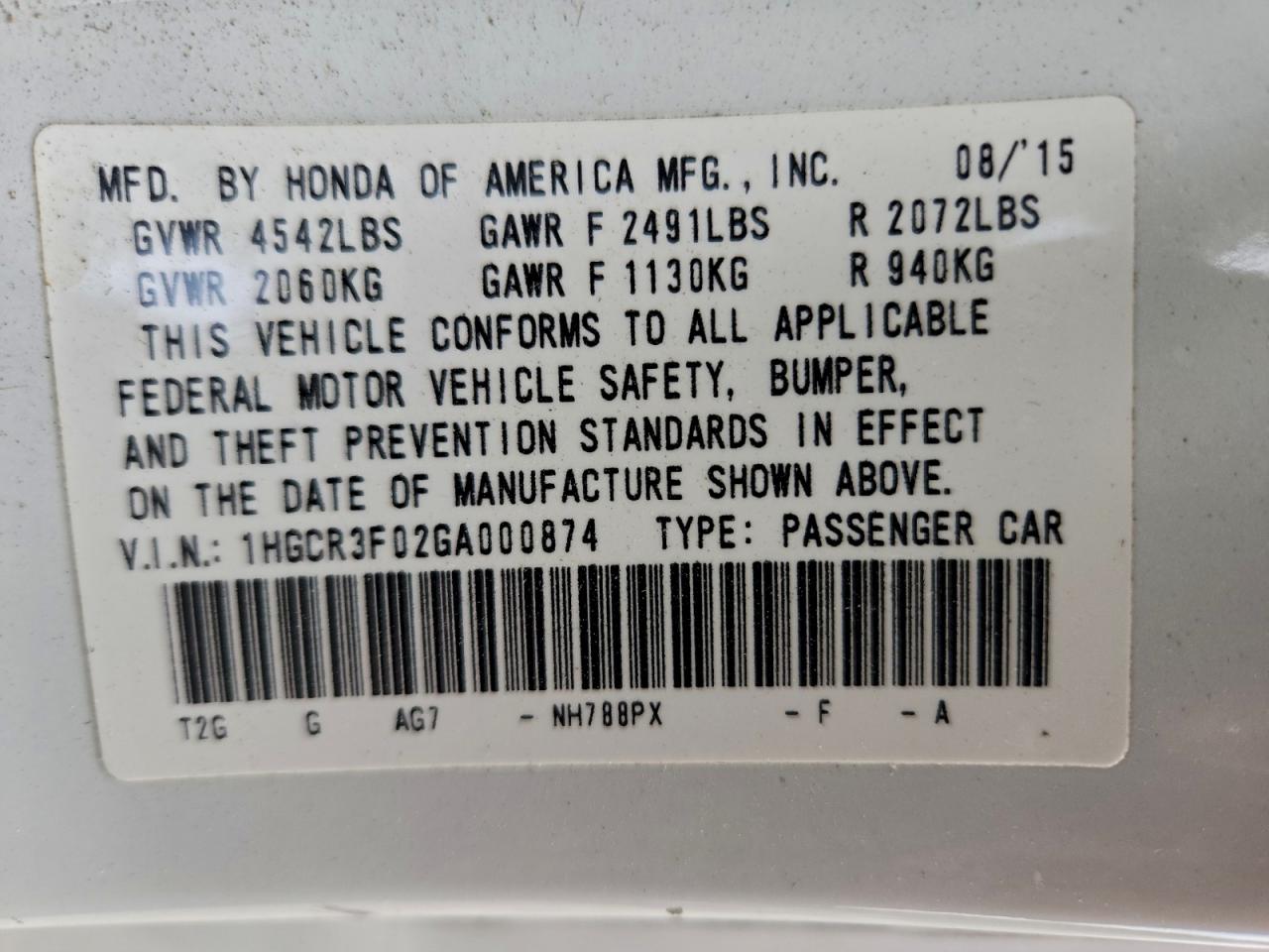 2016 HONDA ACCORD EXL photo 25