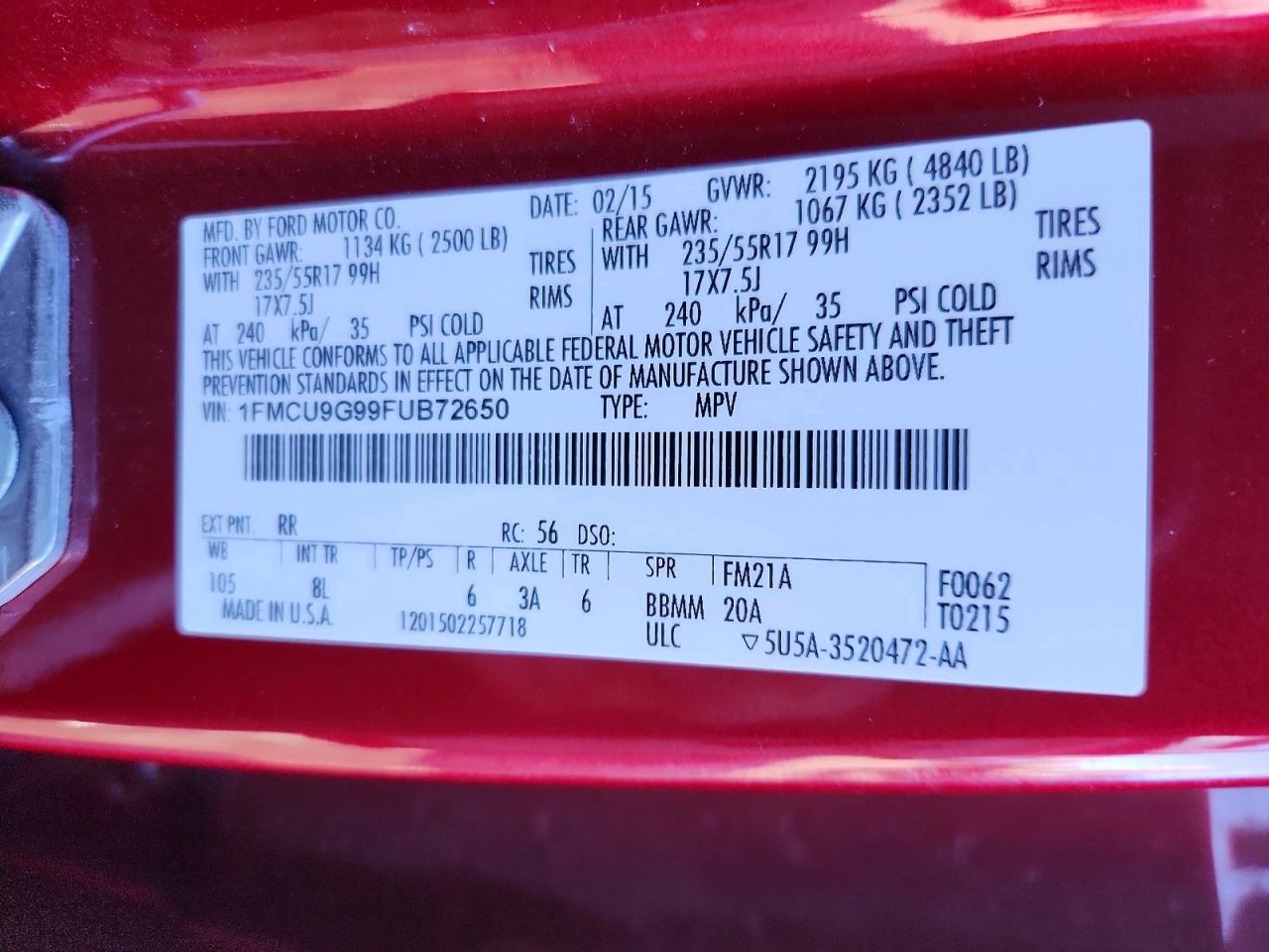 2015 FORD ESCAPE SE photo 14