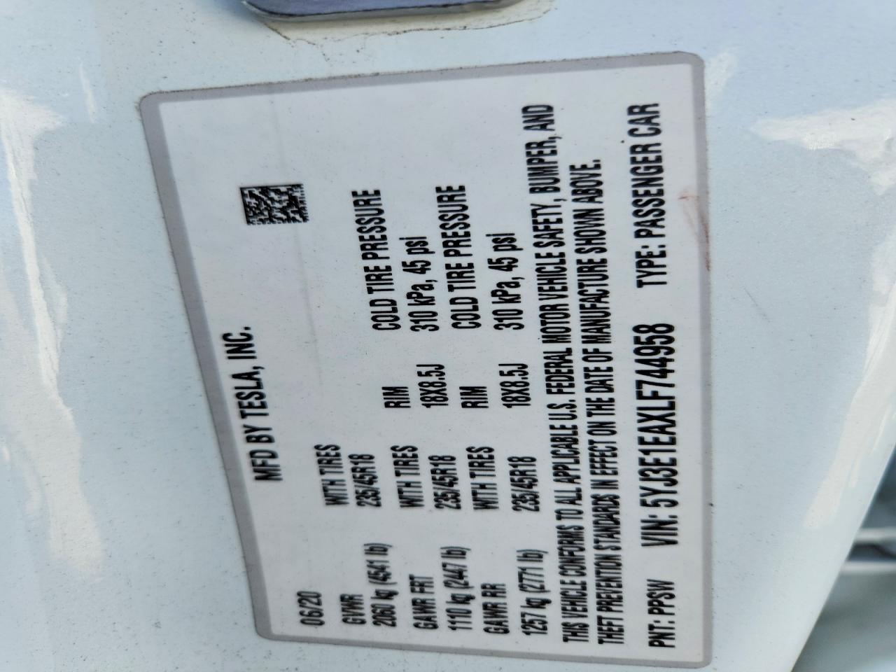 2020 TESLA MODEL 3 photo 13