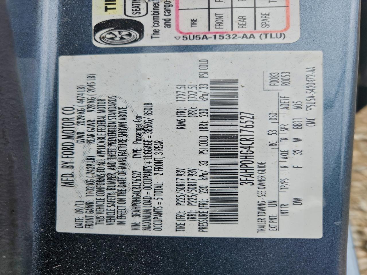 2012 FORD FUSION SE photo 12