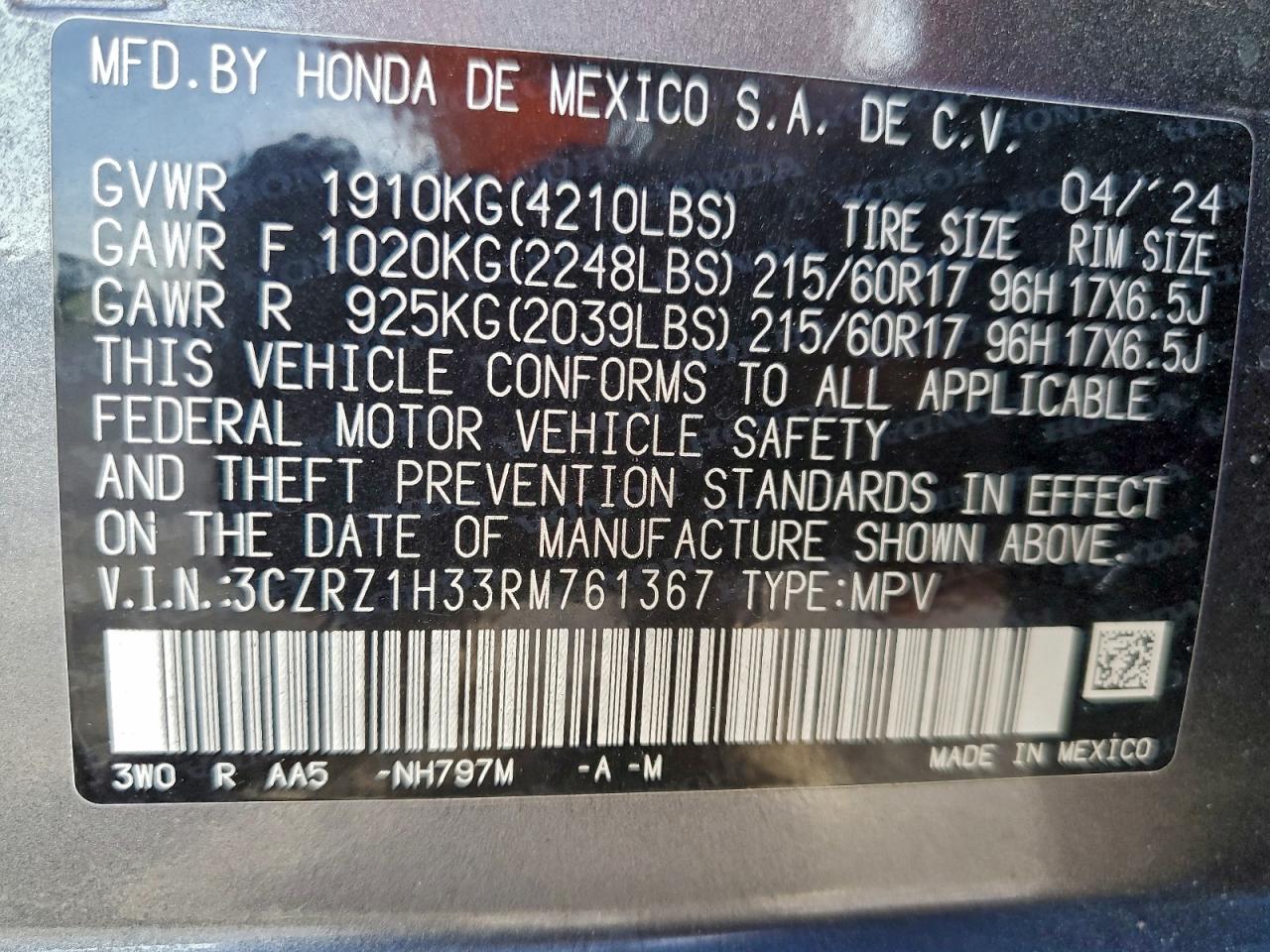 2024 HONDA HR-V LX photo 13